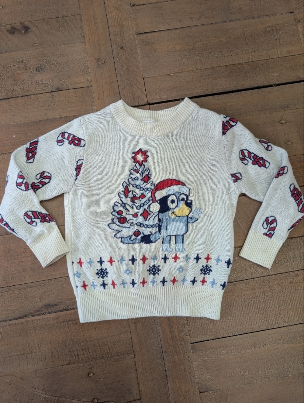 Bluey Cream Holiday Sweater with Red & Navy Accents, 2T